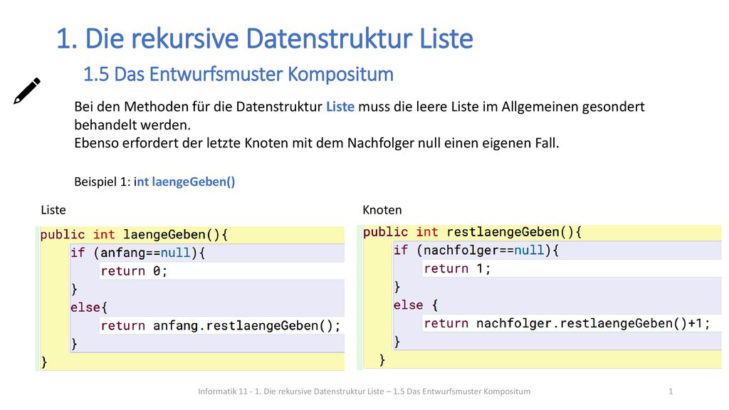 1. Die rekursive Datenstruktur Liste 1.5 Das Entwurfsmuster Kompositum