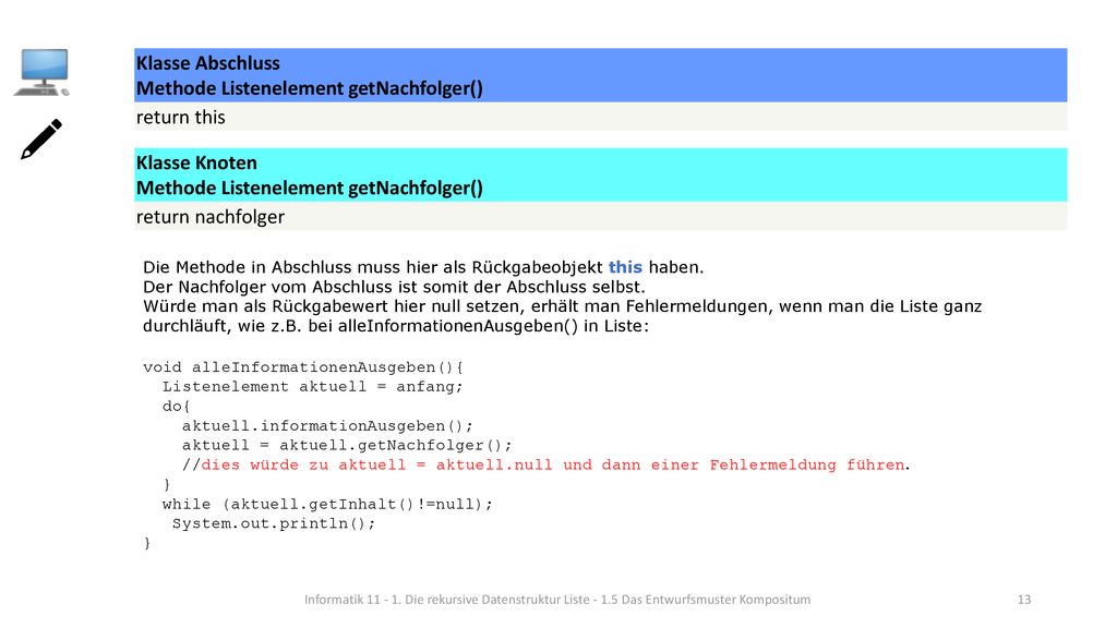 Klasse Abschluss Methode Listenelement getNachfolger()