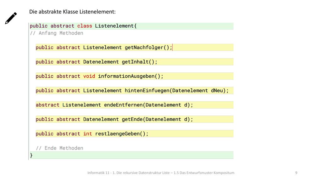Die abstrakte Klasse Listenelement:
