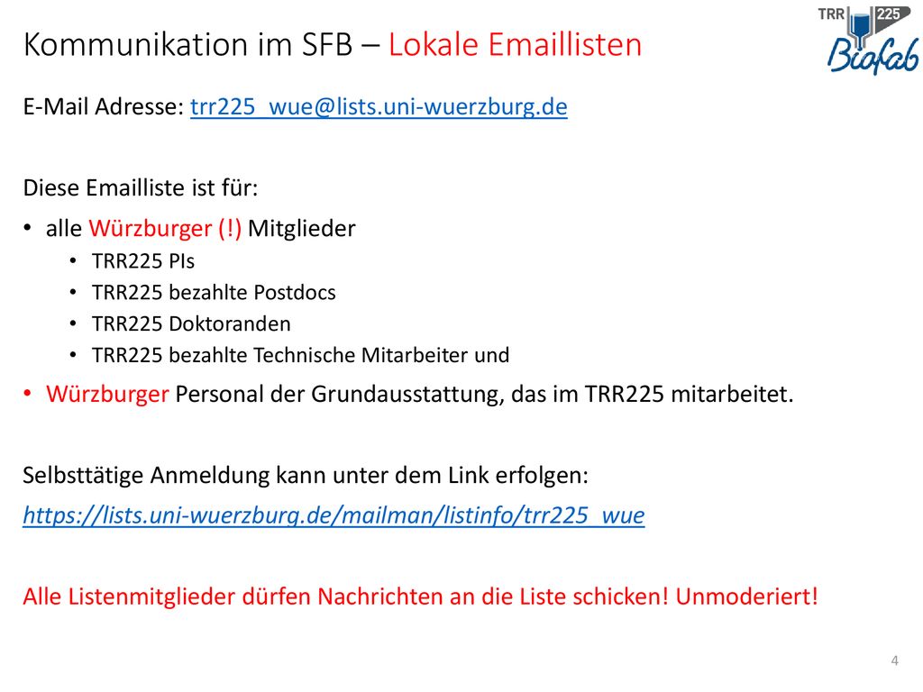 Kommunikation im SFB – Lokale  listen
