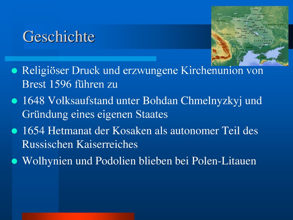 Geschichte Religiöser Druck und erzwungene Kirchenunion von Brest 1596 führen zu.
