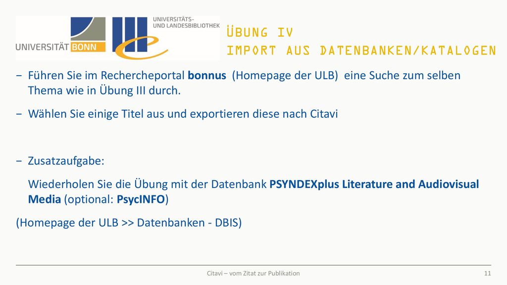 Übung IV Import aus Datenbanken/Katalogen