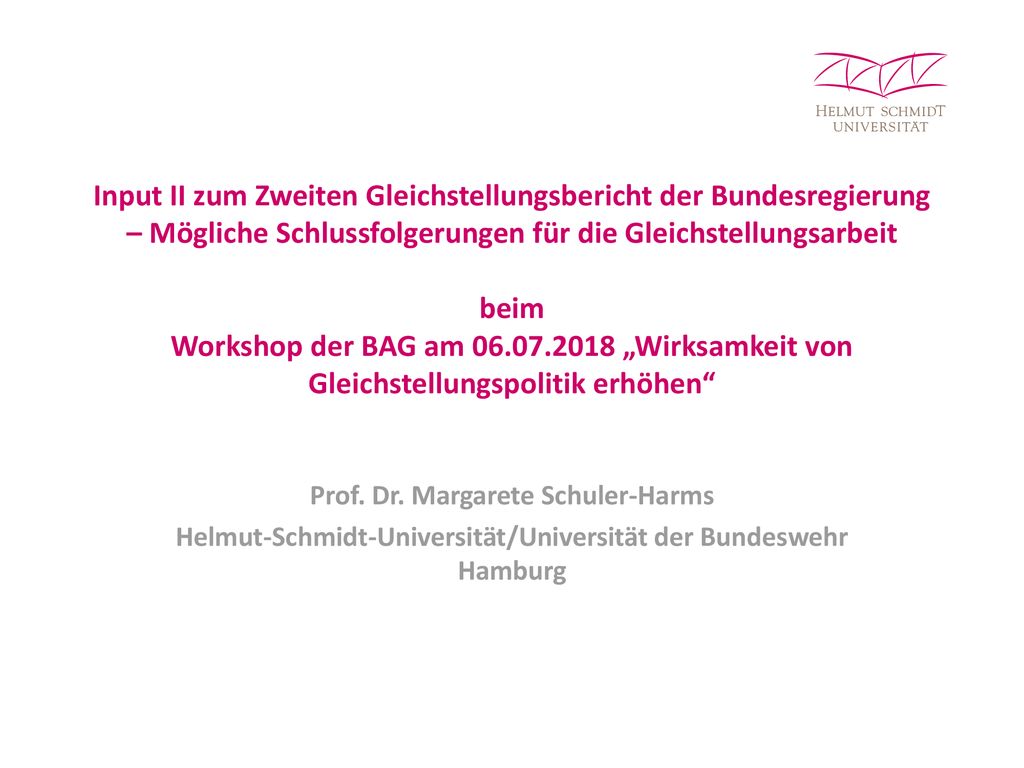 Input II zum Zweiten Gleichstellungsbericht der Bundesregierung – Mögliche Schlussfolgerungen für die Gleichstellungsarbeit beim Workshop der BAG am „Wirksamkeit von Gleichstellungspolitik erhöhen