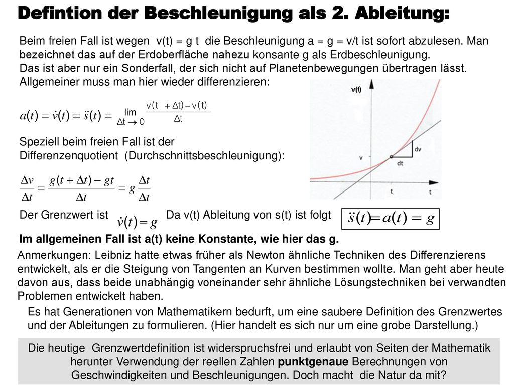 Der Grenzwert ist Da v(t) Ableitung von s(t) ist folgt