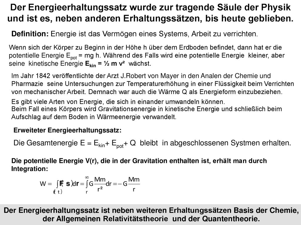 Der Energieerhaltungssatz wurde zur tragende Säule der Physik und ist es, neben anderen Erhaltungssätzen, bis heute geblieben.
