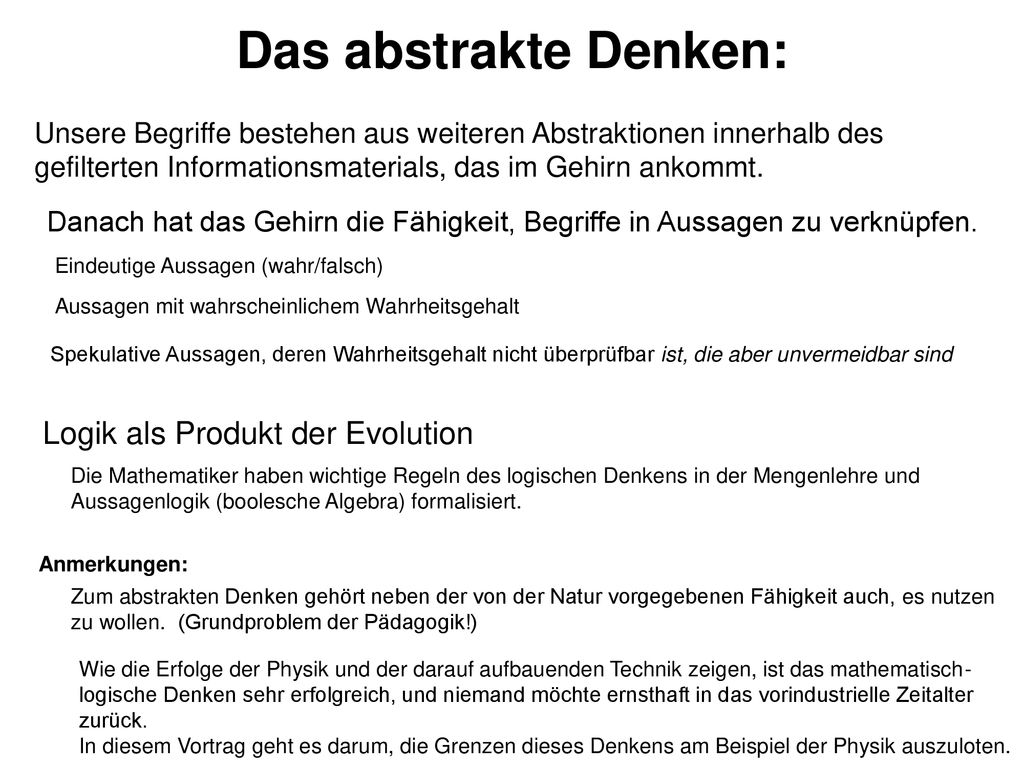 Das abstrakte Denken: Logik als Produkt der Evolution