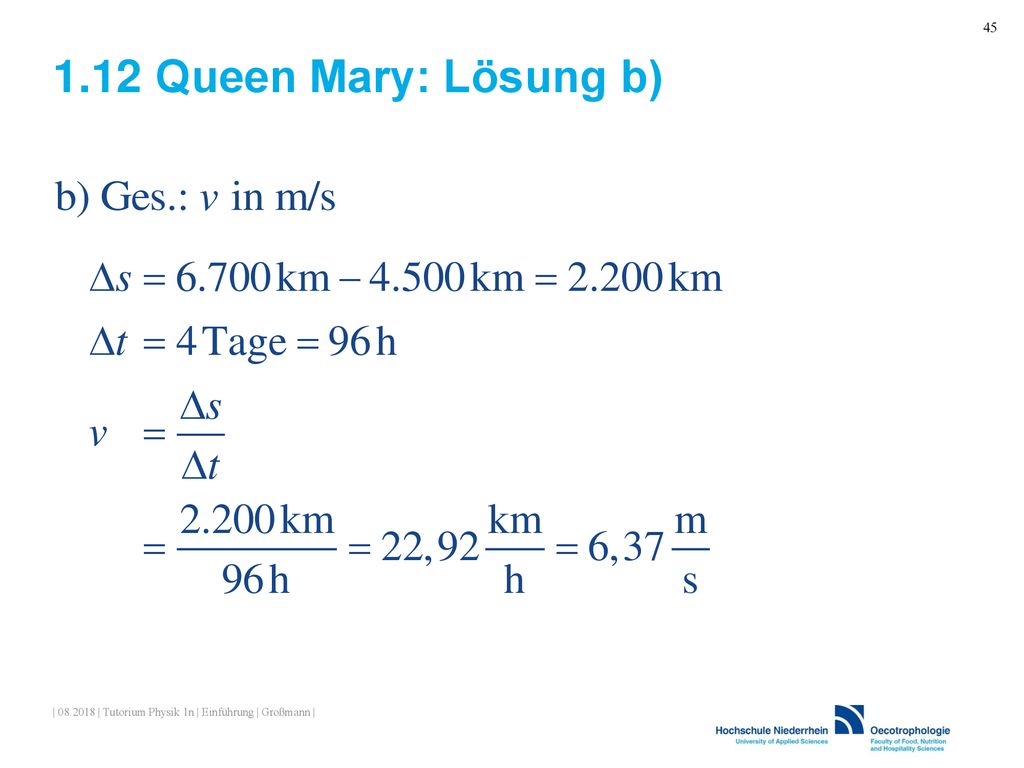 1.12 Queen Mary: Lösung b) | | Tutorium Physik 1n | Einführung | Großmann |