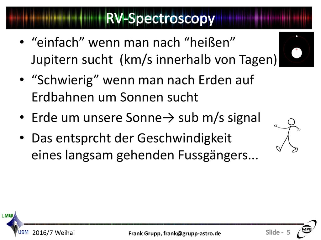 RV-Spectroscopy einfach wenn man nach heißen Jupitern sucht (km/s innerhalb von Tagen)