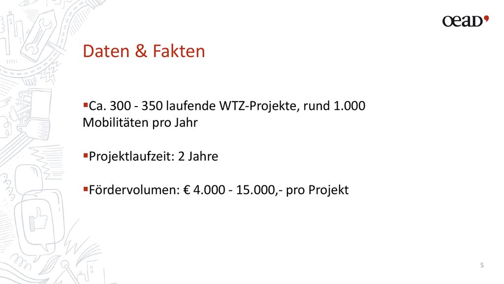 Daten & Fakten Ca laufende WTZ-Projekte, rund Mobilitäten pro Jahr. Projektlaufzeit: 2 Jahre.
