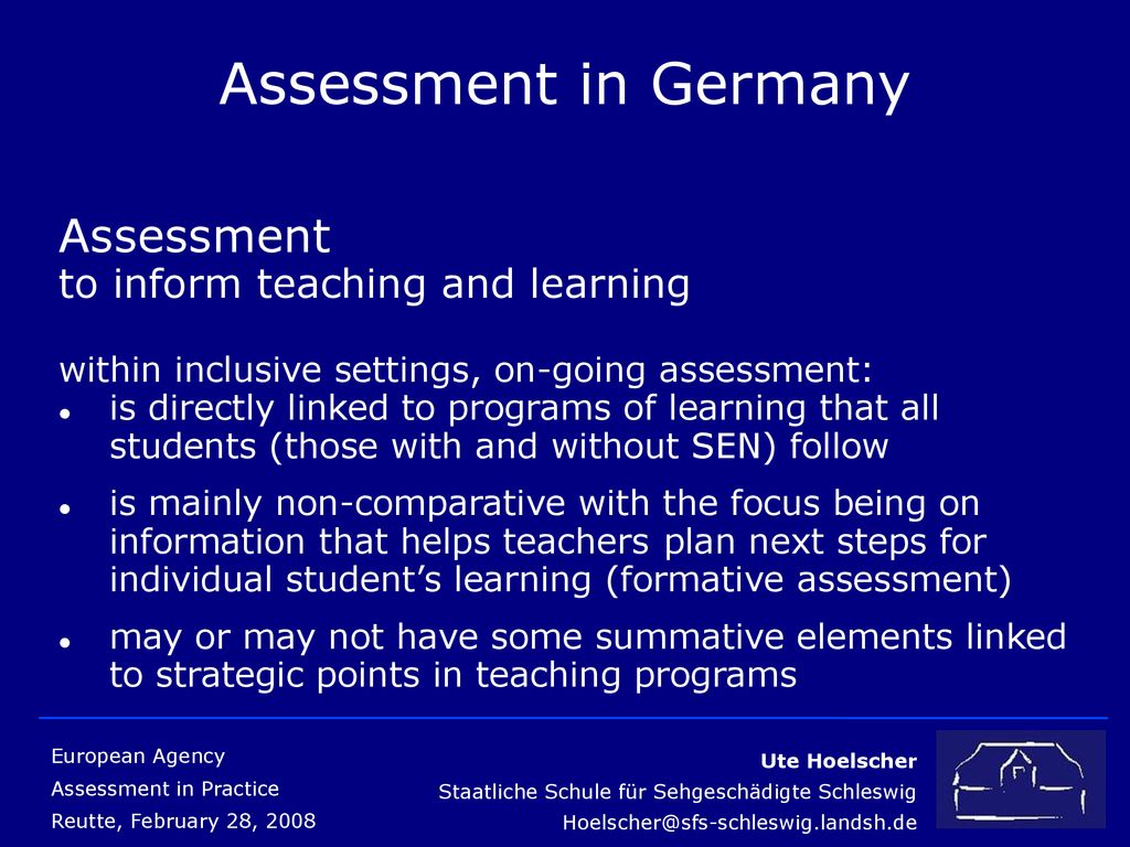 Assessment in Germany Assessment to inform teaching and learning