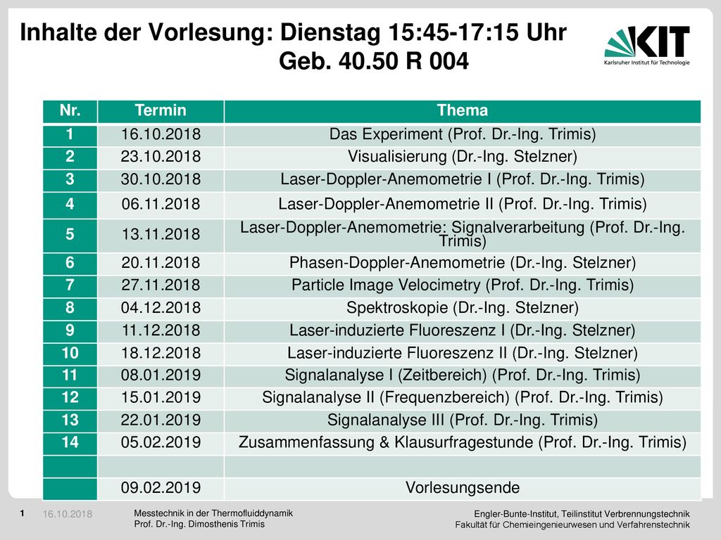 Inhalte der Vorlesung: Dienstag 15:45-17:15 Uhr Geb R 004