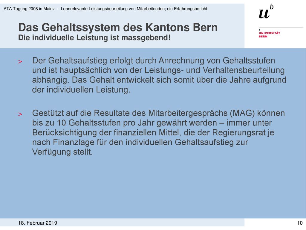 ATA Tagung 2008 in Mainz - Lohnrelevante Leistungsbeurteilung von Mitarbeitenden; ein Erfahrungsbericht