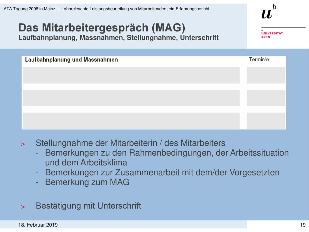 ATA Tagung 2008 in Mainz - Lohnrelevante Leistungsbeurteilung von Mitarbeitenden; ein Erfahrungsbericht