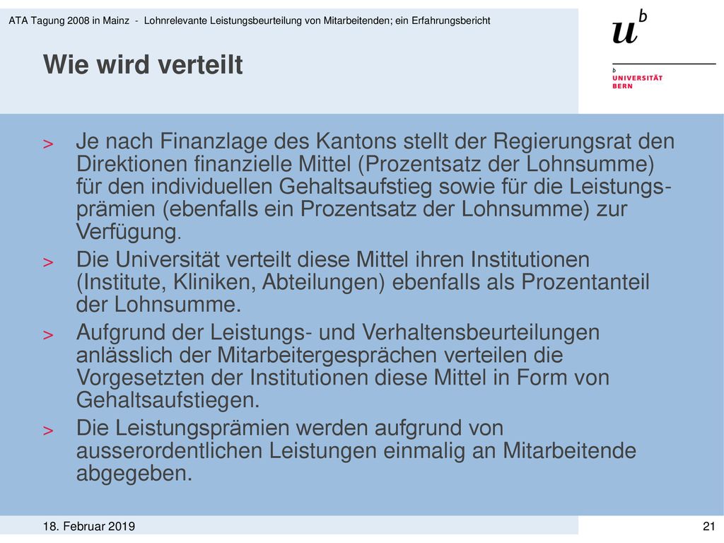 ATA Tagung 2008 in Mainz - Lohnrelevante Leistungsbeurteilung von Mitarbeitenden; ein Erfahrungsbericht