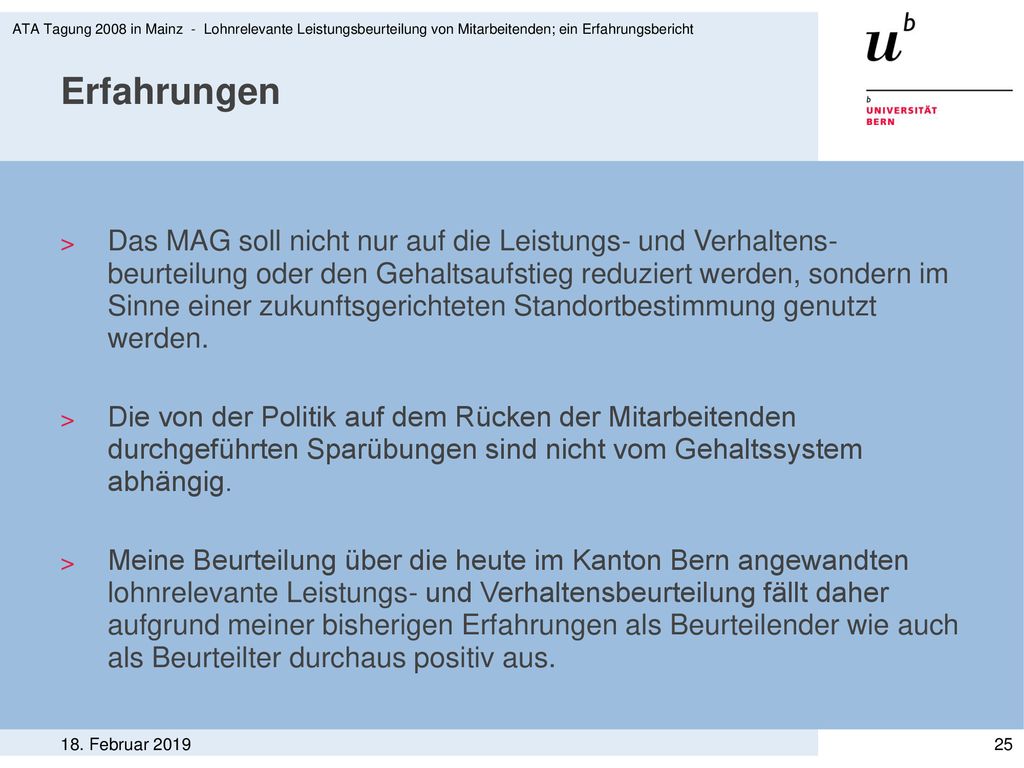 ATA Tagung 2008 in Mainz - Lohnrelevante Leistungsbeurteilung von Mitarbeitenden; ein Erfahrungsbericht