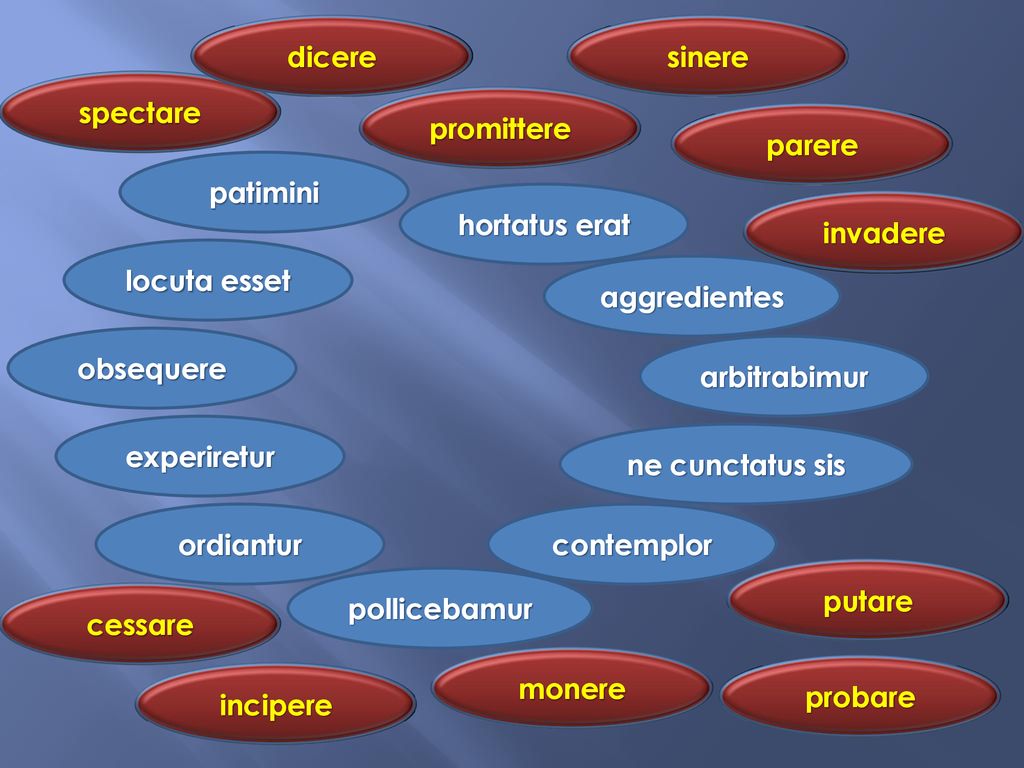 dicere sinere. spectare. promittere. parere. patimini. hortatus erat. invadere. locuta esset.