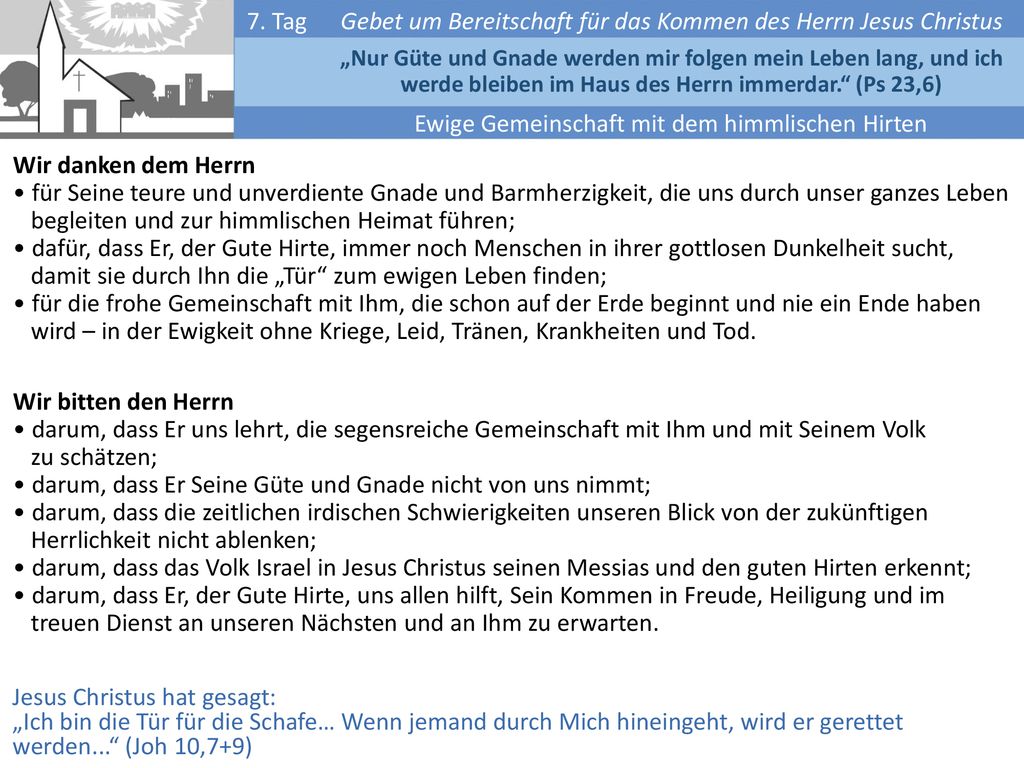 Gebet um Bereitschaft für das Kommen des Herrn Jesus Christus