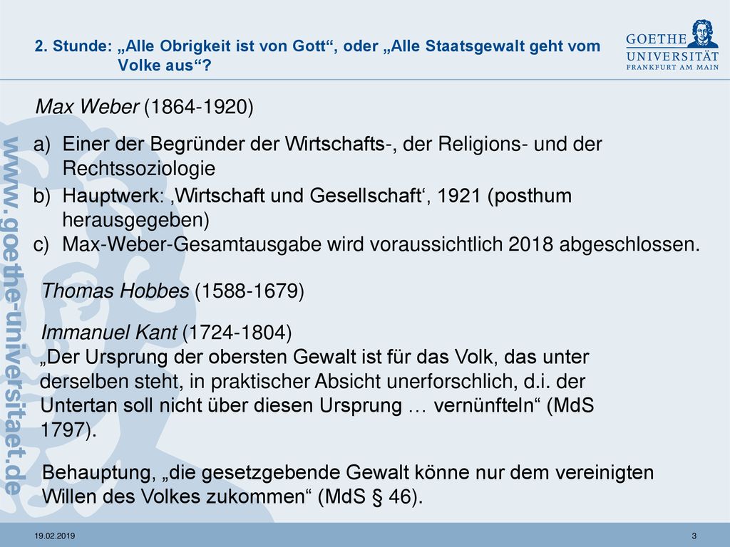2. Stunde: „Alle Obrigkeit ist von Gott , oder „Alle Staatsgewalt geht vom Volke aus