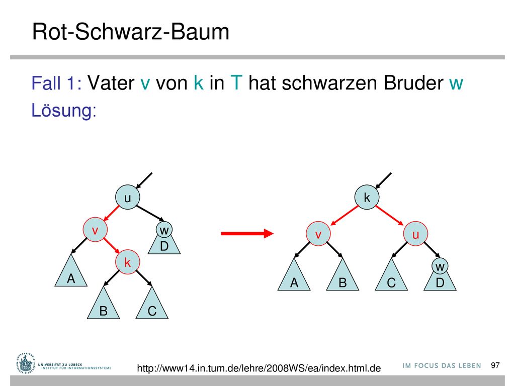 Rot-Schwarz-Baum Fall 1: Vater v von k in T hat schwarzen Bruder w