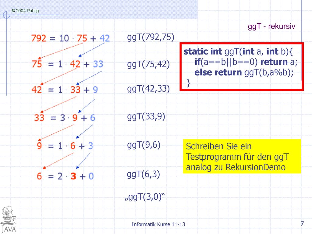 Schreiben Sie ein Testprogramm für den ggT analog zu RekursionDemo