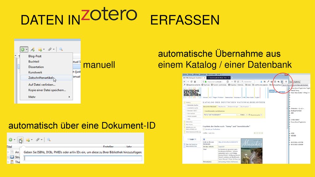 DATEN IN ERFASSEN automatische Übernahme aus einem Katalog / einer Datenbank. manuell.