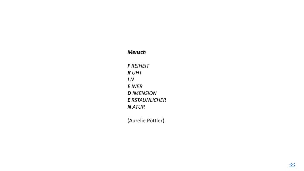 Mensch F REIHEIT R UHT I N E INER D IMENSION E RSTAUNLICHER N ATUR (Aurelie Pöttler) <<