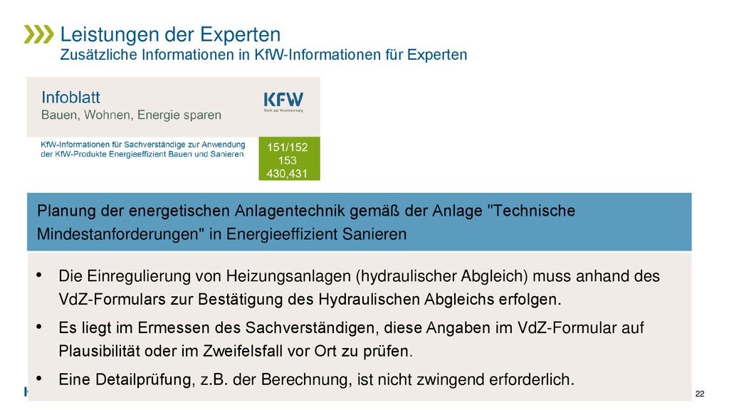 Leistungen der Experten Zusätzliche Informationen in KfW-Informationen für Experten