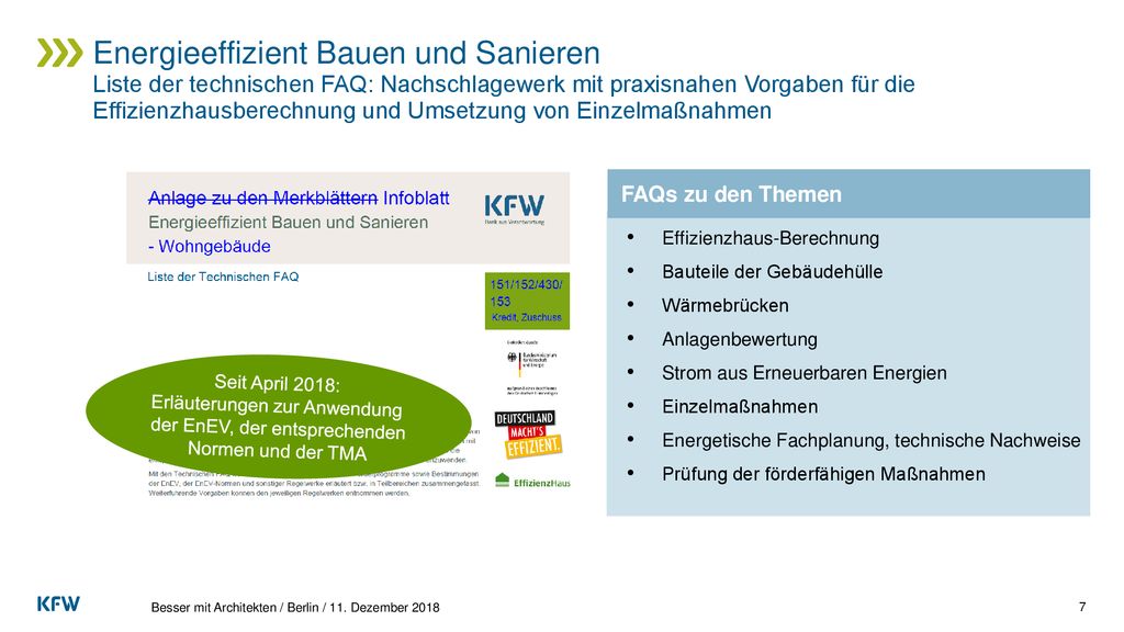 Energieeffizient Bauen und Sanieren Liste der technischen FAQ: Nachschlagewerk mit praxisnahen Vorgaben für die Effizienzhausberechnung und Umsetzung von Einzelmaßnahmen