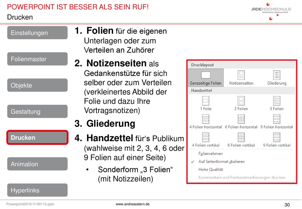 Folien für die eigenen Unterlagen oder zum Verteilen an Zuhörer