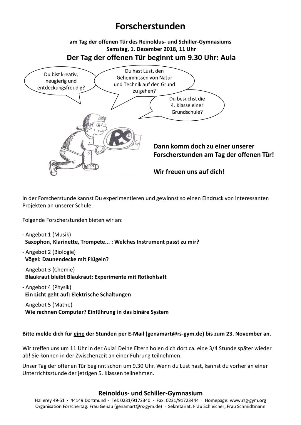Forscherstunden Der Tag der offenen Tür beginnt um 9.30 Uhr: Aula