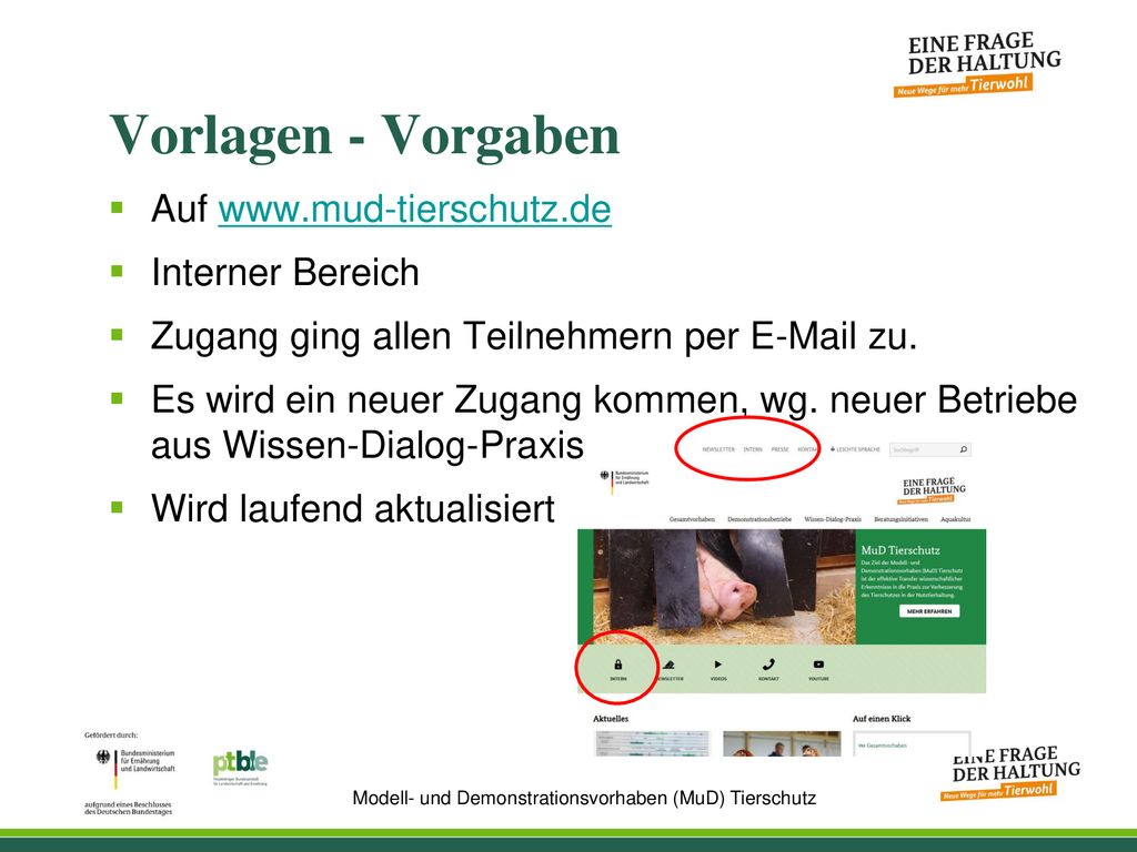 Vorlagen - Vorgaben Auf   Interner Bereich
