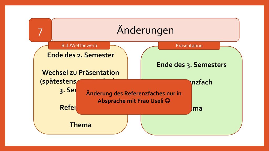 7 Änderungen Ende des 2. Semester Ende des 3. Semesters
