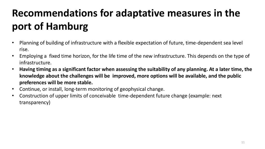 Recommendations for adaptative measures in the port of Hamburg