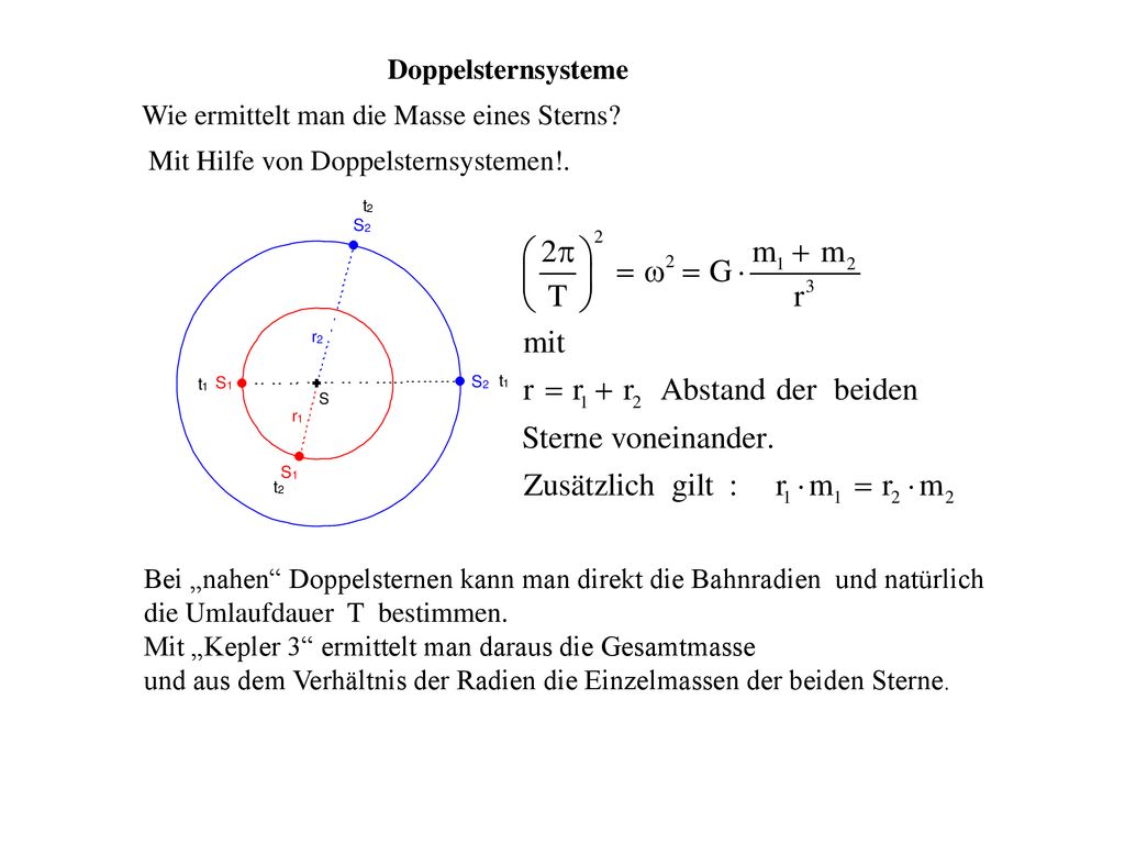 Doppelsternsysteme Wie ermittelt man die Masse eines Sterns Mit Hilfe von Doppelsternsystemen!.