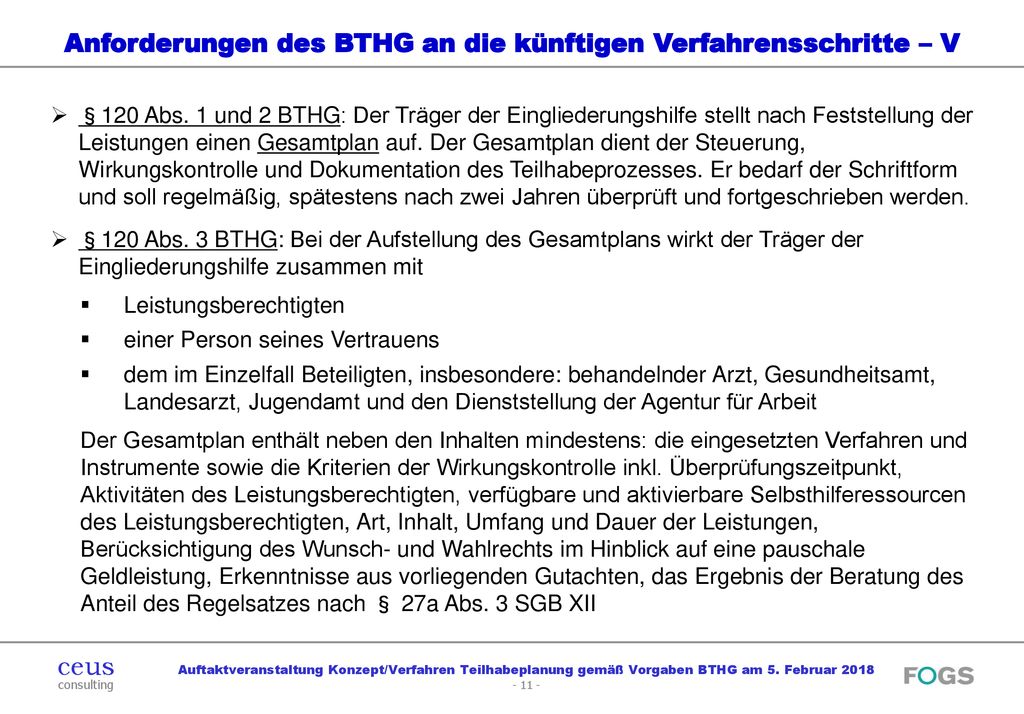 Anforderungen des BTHG an die künftigen Verfahrensschritte – V