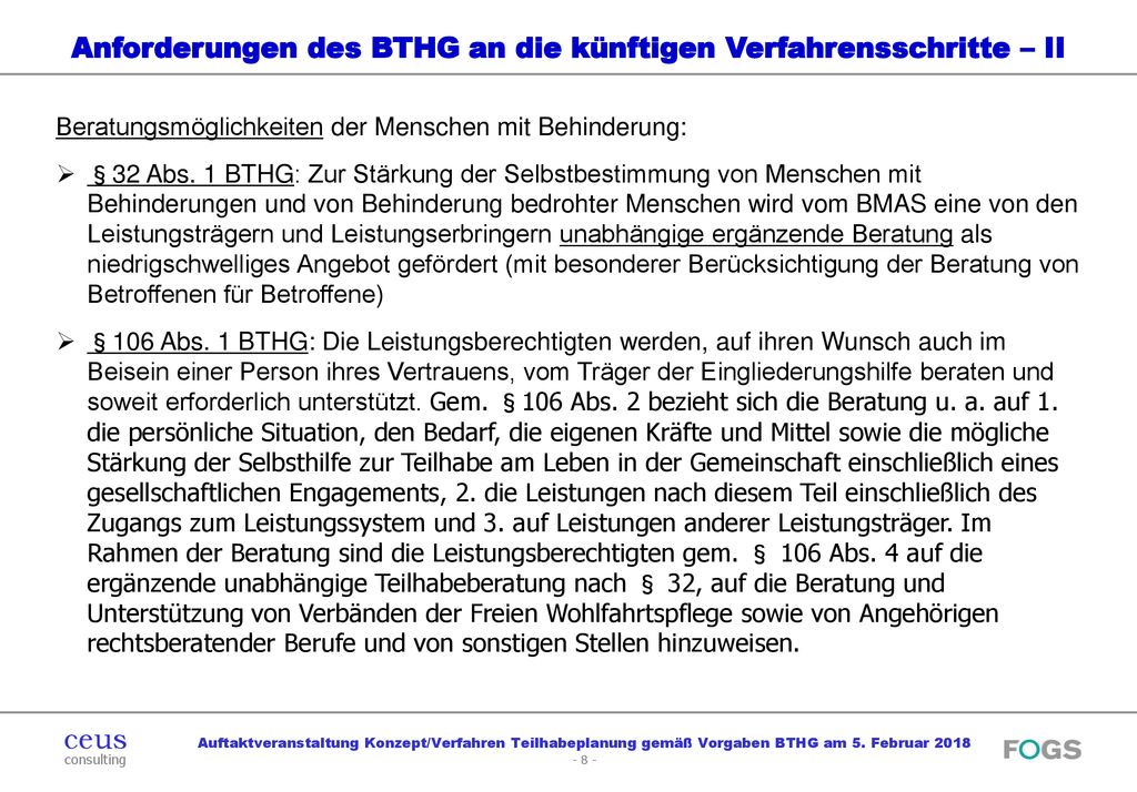 Anforderungen des BTHG an die künftigen Verfahrensschritte – II