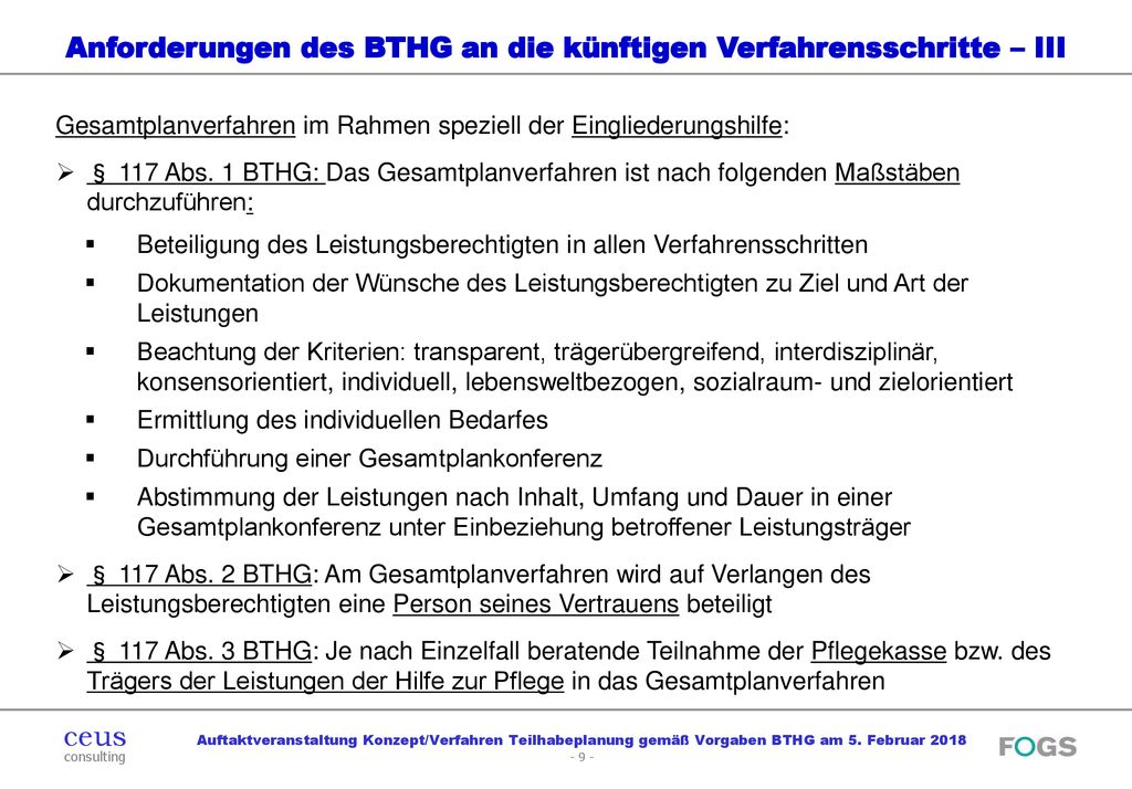 Anforderungen des BTHG an die künftigen Verfahrensschritte – III