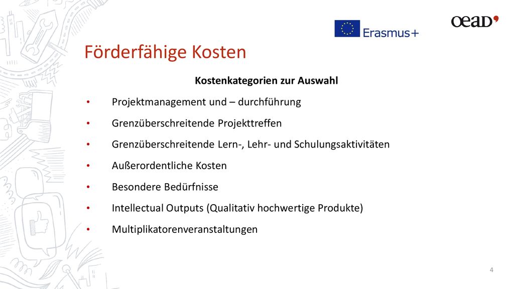 Kostenkategorien zur Auswahl