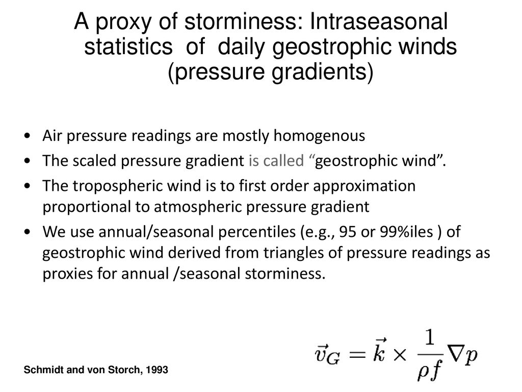 A proxy of storminess: Intraseasonal statistics of daily geostrophic winds (pressure gradients)