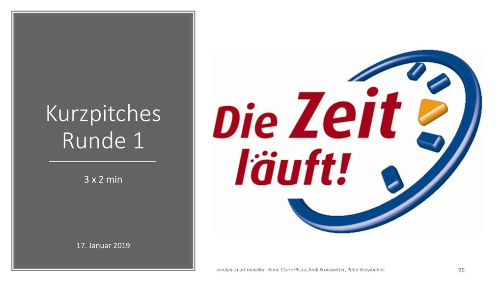 Kurzpitches Runde 1 3 x 2 min 17. Januar 2019
