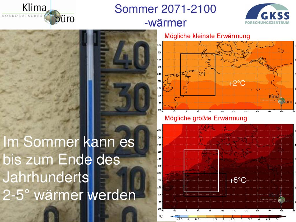 Im Sommer kann es bis zum Ende des Jahrhunderts 2-5° wärmer werden