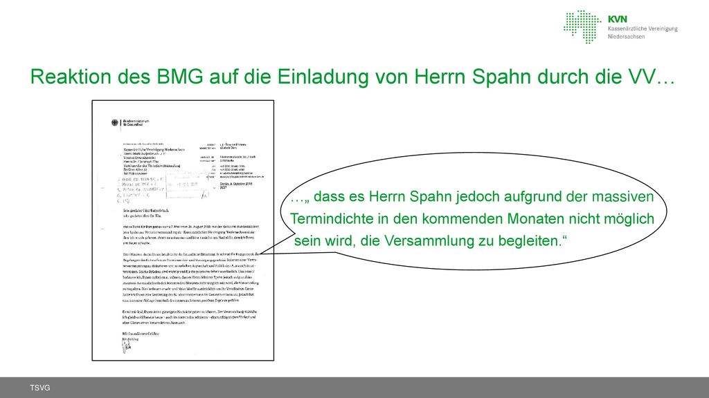 Reaktion des BMG auf die Einladung von Herrn Spahn durch die VV…