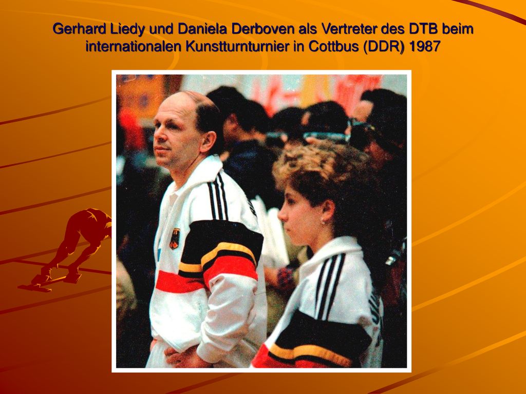 Gerhard Liedy und Daniela Derboven als Vertreter des DTB beim internationalen Kunstturnturnier in Cottbus (DDR) 1987