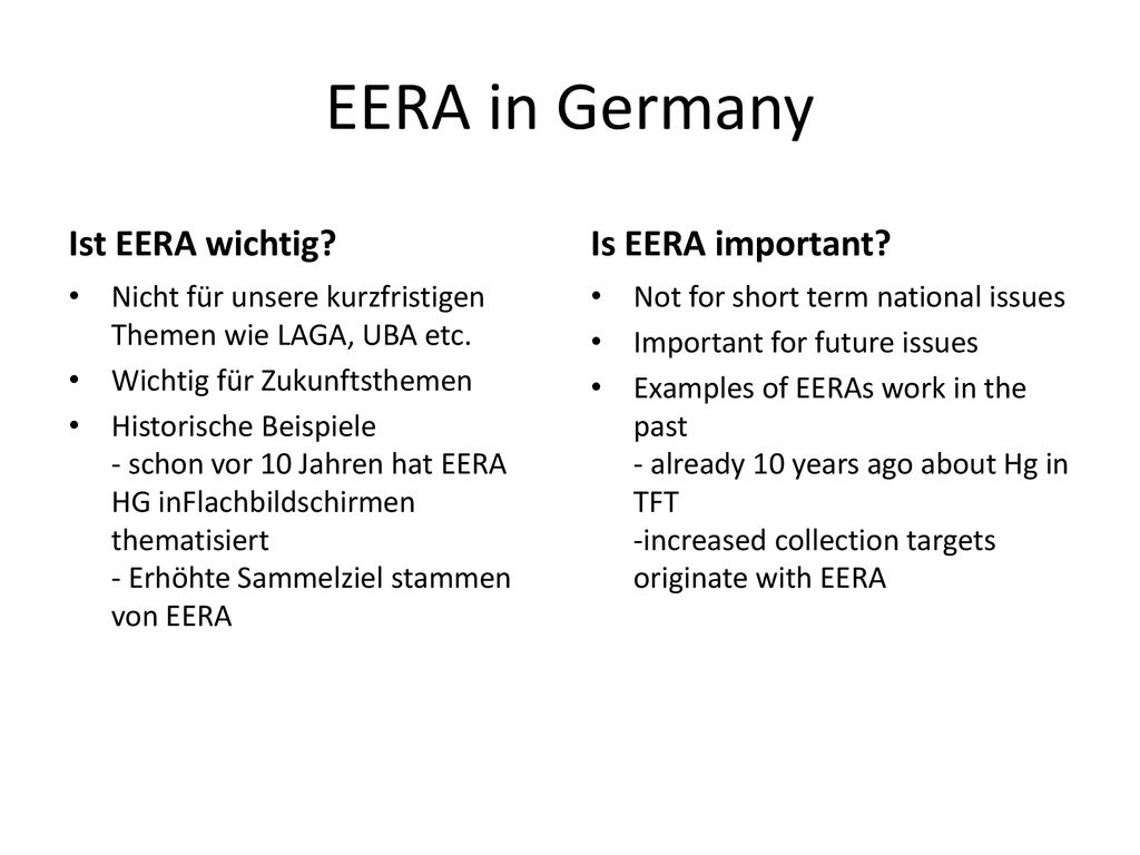 EERA in Germany Ist EERA wichtig Is EERA important
