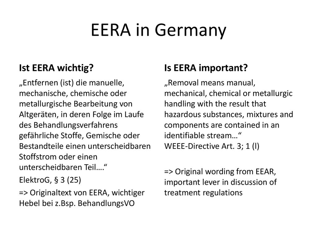 EERA in Germany Ist EERA wichtig Is EERA important