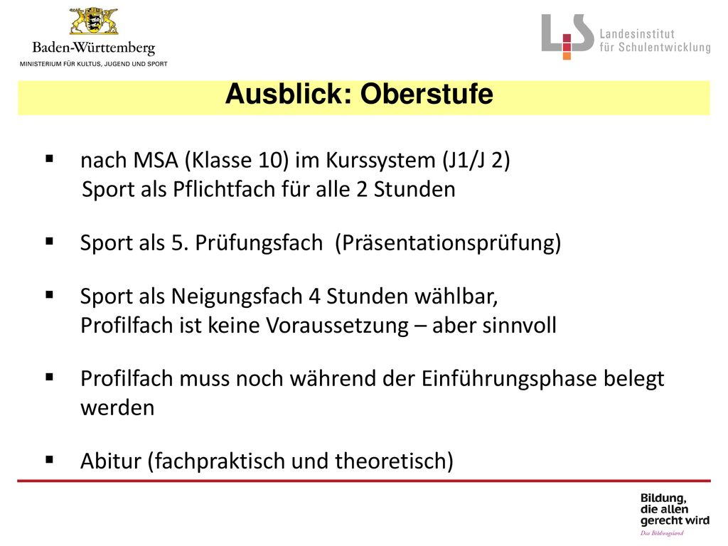 Ausblick: Oberstufe nach MSA (Klasse 10) im Kurssystem (J1/J 2)