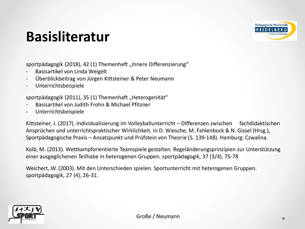 Basisliteratur sportpädagogik (2018), 42 (1) Themenheft „Innere Differenzierung Basisartikel von Linda Weigelt.