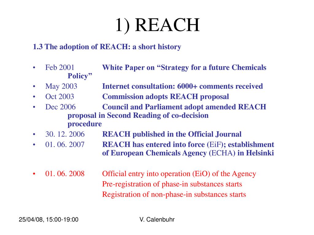 1) REACH 1.3 The adoption of REACH: a short history