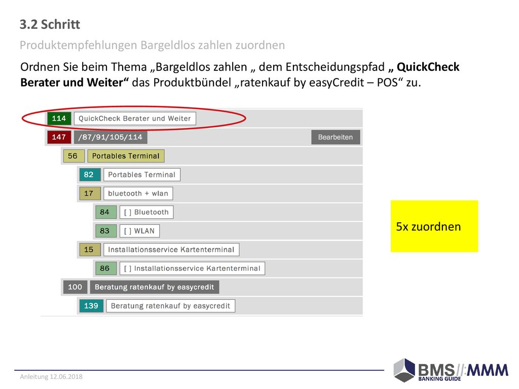 3.2 Schritt Produktempfehlungen Bargeldlos zahlen zuordnen