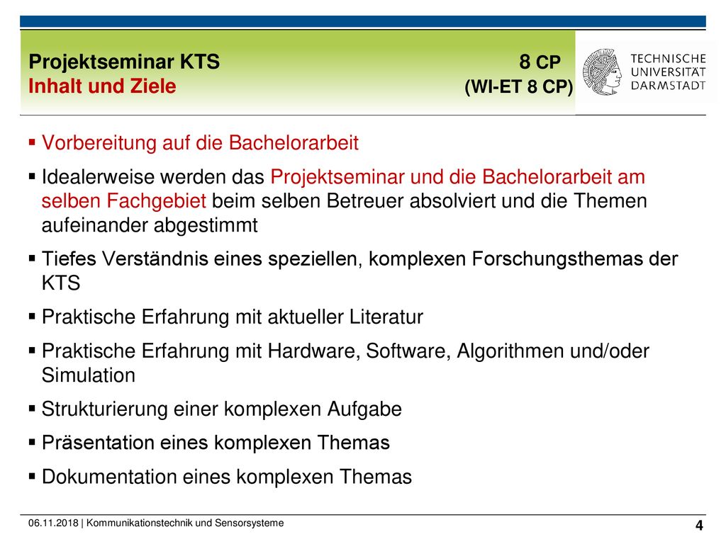 Projektseminar KTS 8 CP Inhalt und Ziele (WI-ET 8 CP)